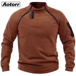 Men s Military Sweatshirt Fleece Winter Zipper Pullover Fashion Solid Colour Loose Lamb Thick Jacket Clothing Streetwear 220402