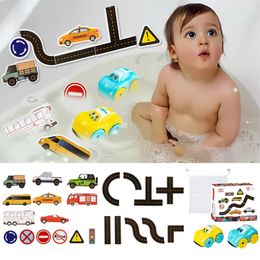 Bath Toy Set 23PCS Traffic Theme Bath Foam Toys And Floating Windup Car Bathtub Toys For Toddlers 3 4 5 6 Years Boys Girls Gift 220531