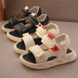 Summer Toddler Baby Girl Shoes Solid Colour Leather Breathable Kids Infant Sport Boys Black Sandals 220615