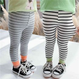 Toddler Girl Pants Striped Girls Leggings Patchwork Trousers For Children Casual Style Girls Clothes 210412