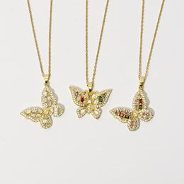 Pendant Necklaces Fashion Women Elegant Colorful Zircon Inlaid Butterfly Necklace Sexy Party NecklacePendant