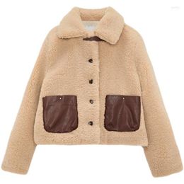 Women's Jackets 2022 Wholesale Fashion Women Faux Fur Lamb Hair Suit Collar Jacket Short Coat Fleece For Winter