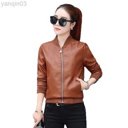 PU Leather Jacket Women Spring Autumn Women's Leather Jackets Outerwear Short Zipper Casual Tops Coat Motorcycle Clothing 4XL L220801
