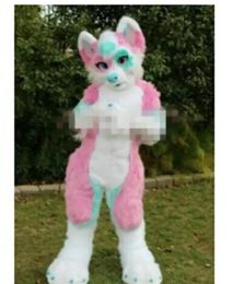 Pink long fur husky Fox puppet mascot costume role-play makeup for both men and women Fancy Dress Adult mascot Parade Suit