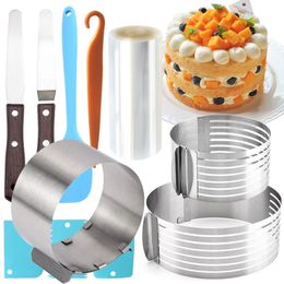 Adjustable Round Mousse Ring Mould For Baking Cake Decoration 6 Layers Slicer Wrapping Tape Collar Roll Packaging 220601