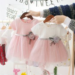 Baby Girls Dress Summer Rose Flowers Princess Mesh Toddler Infant Kids Birthday Party Costume Children's Clothing 220426