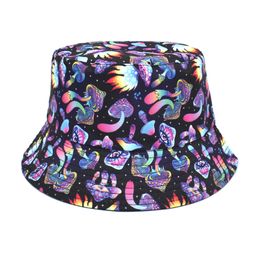 Summer Reversible Bucket Hats Fashion Hip Hop Mushroom Print Sun Hat Men Women Bob Caps Outdoor Panama Caps HCS197