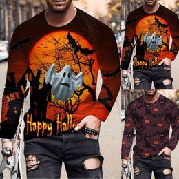 Men's Polos Large T Shirts For Men Mens Fashion Casual Halloween Crew Neck 3D Digital Printing Long Sleeve Shirt V Top CottonMen's