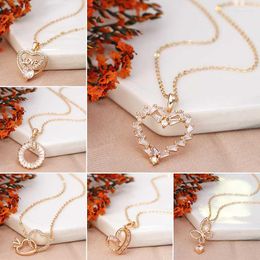Pendant Necklaces Heart Charms Crystal For Women Lover Couple Jewellery Gifts Round Geometric Slide Gold Plated Butterfly NecklacePendant