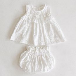 Clothing Sets Summer Cute White Cotton Baby Girl Top+Shorts Pink Two-piece Set 3 6 9 12 18 24Month Toddler Infant Clothes OBS214806