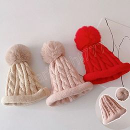 Cute Faux Fur Pompom Baby Hat Detachable Hairball Twist Knitted Cap Autumn Winter Warm Kids Girls Beanie Hat