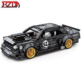 BZDA Speed ​​Car Mustang 2014 Byggnadsblock Ken Block Stickers Drift Ghost Pull Back Model Toys For Kid MOC 220418