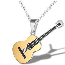 Pendant Necklaces Trendy Neck Ornament Guitar Necklace Unisex Creative Fashion Music Titanium Steel For Men And WomenPendant