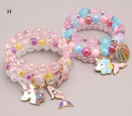 Multi beads kids Lucky Jewellery Bracelet Happy Children Mermaid love heart Charms bracelets Girl Student gift