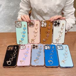 Love Heart Wrist Strap Plating mobile Phone Cases For iPhone 11 12 13 Pro Max XS Max X XR 7 8 Plus 12 Mini SE Shockproof Back Cover