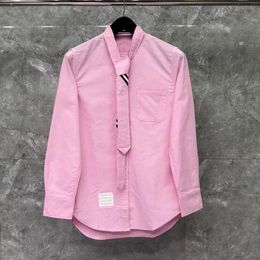 Men's Casual Shirts Business Men's Striped Tie Collarless Pink Smart Man Formal Cotton Full Length Shirt Size XL ShirtMen's