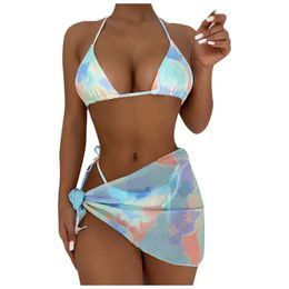 Women's Swimwear Push-Up Women Bra Padded Knotting Two-Piece Bikini Tie-dye Beachwear Swimwears Tankinis Set String