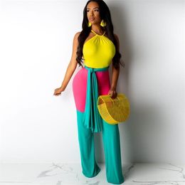 Best selling new women's colorblock jumpsuit urban casual strap summer jumpsuit sexy tight long jumpsuit T200616