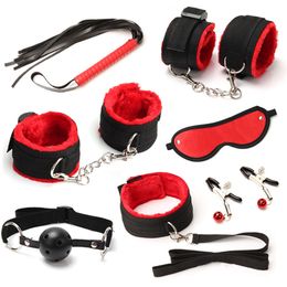 Adult Games Bondage Slave Restraints Handcuffs Ankle Cuffs Whip Neck Collar Blindfold Eye Mask Mouth Gag Nipple Clamp sexy Toys Beauty Items