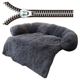 Zipper Dog Sofa Bed Removable Cover Couch Washable Plush Circle Kennel Winter Warm Sleeping Pets Nest Cushion Cat Mats 220323