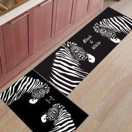 Carpets Nordic Zebra Animal Black Modern Kitchen Rug Home Bathroom Living Room Decoration Floor Mat Anti-Slip Long RugCarpets