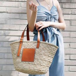 Summer vacation beach bag pure handmade straw woven shoulder bags vegetable basket large capacity 3 size handbags totes HQLW0326