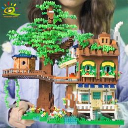 HUIQIBAO Elves Green Tree House Mini Building Blocks MOC Micro Bricks Toys for Children Friends BOY DIY City Street View Model 220715