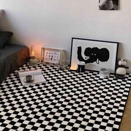 Black and White Chequered Carpet Printing Washable Living Room Bedroom Balcony Floor Mat