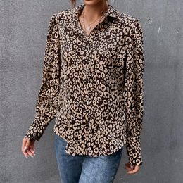 Women's Blouses & Shirts Fashion Women Casual Long Sleeve Shirt Leopard Lapel Loose Single-breasted Cardigan Daily Autumn ShirtsWomen's