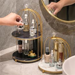 Deluxe Gold Cosmetic Shelf Iron Art Makeup Organiser Dressing Table Lipstick Perfume Storage Bathroom Floor Rack 220507