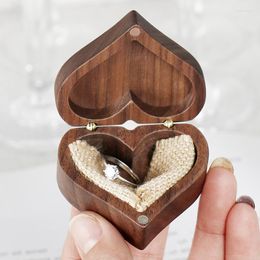 Jewellery Pouches Bags Wedding Ring Box Walnut Minimalist Storage Heart-shaped Gifts Display BoxJewelry