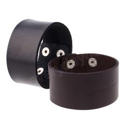 Vintage Single Layer Leather Wide Wristband Adjustable Cuff Bangles for Men Women Bracelets Jewellery Gifts