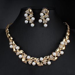 pearl necklace set with earrings UK - Imitation Pearl Necklace Earrings Dubai Wedding Jewelry Set for Women Dresses Accessories Gold Colors266y