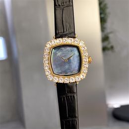 Super montre DE luxe womens watches 31X7.8mm Quartz movement 316L steel case calfskin strap diamond watch Wristwatches