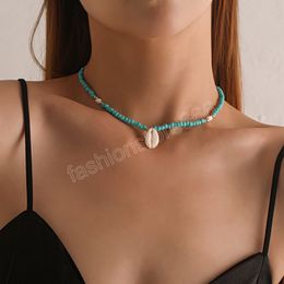 Summer Bohemian Green Beads Shell Choker Pendant Necklace for Women Charming Bead Jewellery Beach Collares