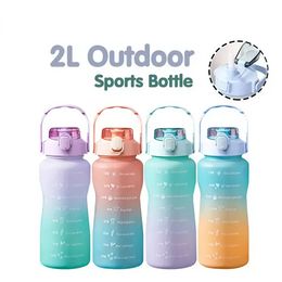 Outdoor Portable Mountaineering Suction Jug 2L Large Water Bottle With Straw Lid and Strap BPA Tritan Leakproof With Time Marker B0608z12