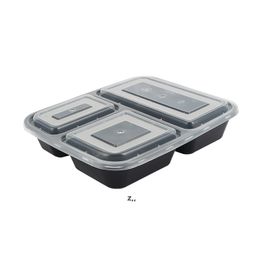 US AU Microwave ECO-friendly Food Containers 3 Compartment Disposable lunch bento box black Meal Prep 1000ml by sea RRE13517