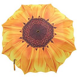 3d Sunflower Print Three Folding Umbrella Rain Women Pongee Sunny And Rainy Umbrella Anti Uv Feel Comfortable 210223