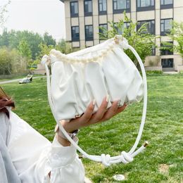 Evening Bags High-grade Make-up Bag Pearl Chain Shoulder Simple Fashion Dumpling Delicate Handbag 2022 Autumn Women's BagEvening