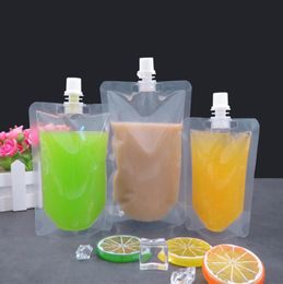 Travel Drinkware Transparent Stand up Spout Disposable Beverage Bags Plastic Spout Pouches for Party Wedding Fruit Juice Beer