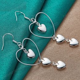 925 Sterling Silver Big Smooth Heart Dangle Earring For Woman Wedding Engagement Party Jewellery