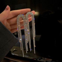 Dangle & Chandelier Tassel Full Inlaid Rhinestones Chain Earrings For Women Fashion Unusual Piercing Ear Party Vintage Jewellery