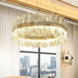 Modern Crystal Chrome Pendant Lamp Indoor LED Chandelier Luxury Decor Lighting For Kitchen Dining Room Living Room Bedroom