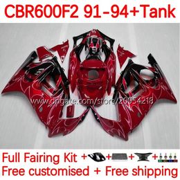 Body +Tank For HONDA CBR600 CBR 600 F2 FS CC 600F2 91-94 Bodywork 140No.273 600FS 600CC CBR600F2 91 92 93 94 CBR600-F2 CBR600FS 1991 1992 1993 1994 Fairing Kit red flames