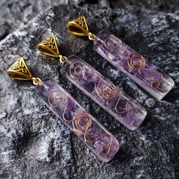 Pendant Necklaces Orgone Energy Amethysts Crystal Wire Wrap Handmade Rectangle Pendulum Natural Chakra Pendants WholesalePendant