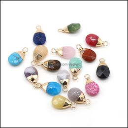 Charms Jewellery Findings Components Natural Stone Water Drop Rose Quartz Lapis Lazi Turquoise Opal Pendant Diy For B Dh1I9