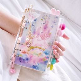 Ins girl Loose-leaf Unicorn ocean Cherry blossoms series Spiral Traveler's Notebook 6 Hole Cute Removable Diary Gift Suit A5 A6 220401
