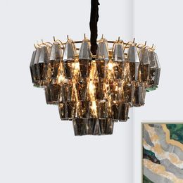 Pendant Lamps Foyer Luxury Gold Metal Amber / Gray Glass Led Lights Chain Lighting Fixtures Lustre Indoor LamparasPendant