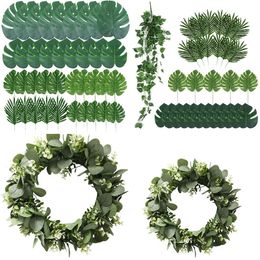 Decorative Flowers & Wreaths Green Eucalyptus Leaves Garland Artificial Rattan Fake Plant Leaf Vines For Wedding Birthday Party Decor Door K