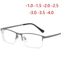 Sunglasses Half Frame Blue Film Anti-blue Light Nearsighted Glasses Resin Lens Square Short-sighted Eyeglasses Woman Men -1.0 -1.5 To -4.0Su